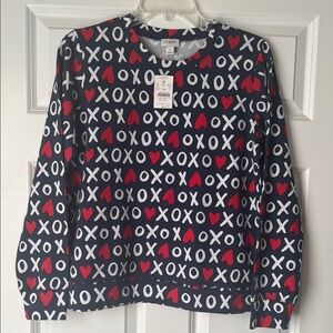 J Crew Navy XO Heart Print Sweatshirt NWT